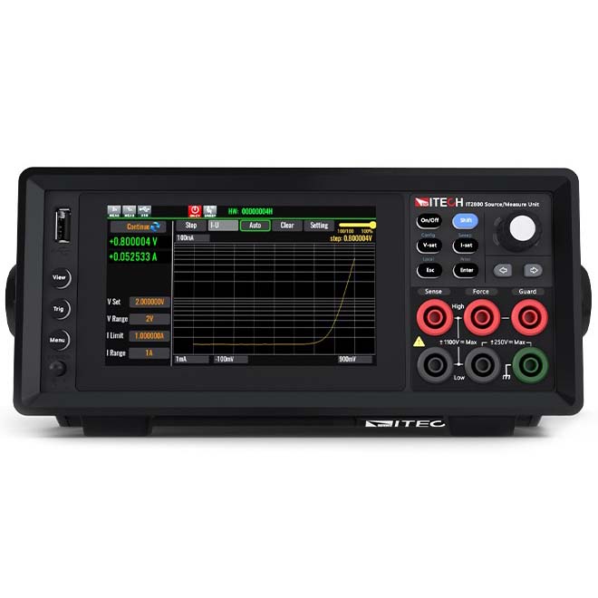 ITECH IT2800 그래픽 SMU 소스미터 전면 패널 및 터치 디스플레이 이미지
