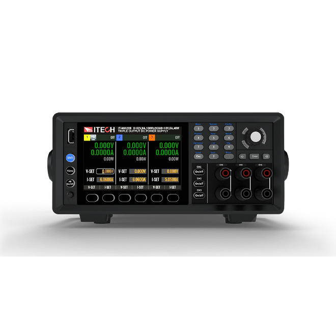 ITECH IT-N6300 트리플 채널 DC 전원공급기 전면 패널 4.3인치 컬러 LCD 출력 단자 이미지