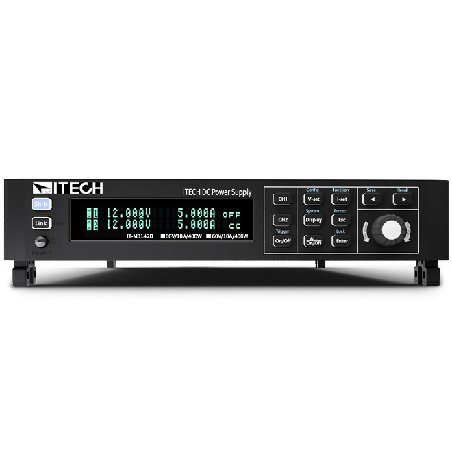ITECH IT-M3100D 듀얼 채널 DC 전원공급기 전면 패널 디스플레이 및 조작부