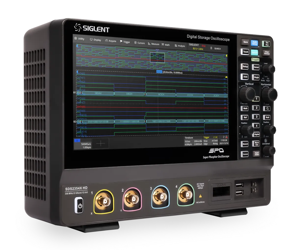 시글런트 SIGLENT SDS2000X HD 4채널 오실로스코프 전면 사선 제품 이미지