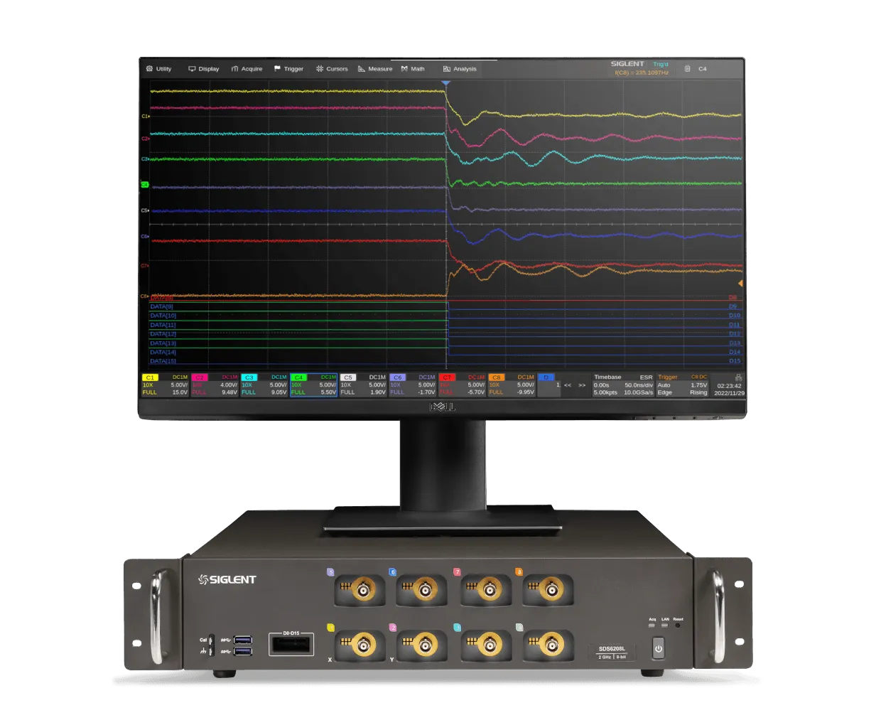 시글런트 SIGLENT SDS6000L 로우 프로파일 오실로스코프와 외부 디스플레이 구성 이미지