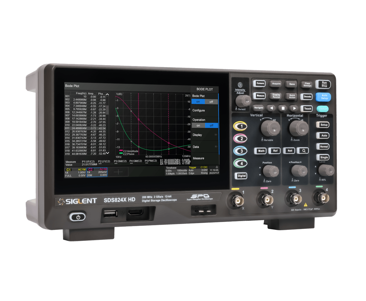 시글런트 SIGLENT SDS800X HD 고분해능 디지털 오실로스코프 전면 사선 제품 이미지