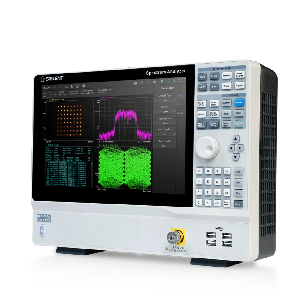 시글런트 SIGLENT SSA5000A 시리즈 스펙트럼분석기 전면 사선 제품 이미지