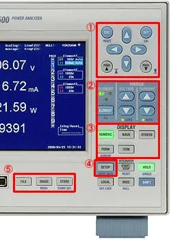 YOKOGAWA WT500 파워 아날라이저의 커서 키와 레인지 키 조작부 설명 이미지